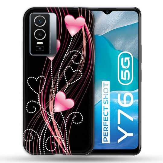 Coque Pour Vivo Y76 5G Amour Coeur Rose Montant sur Noir