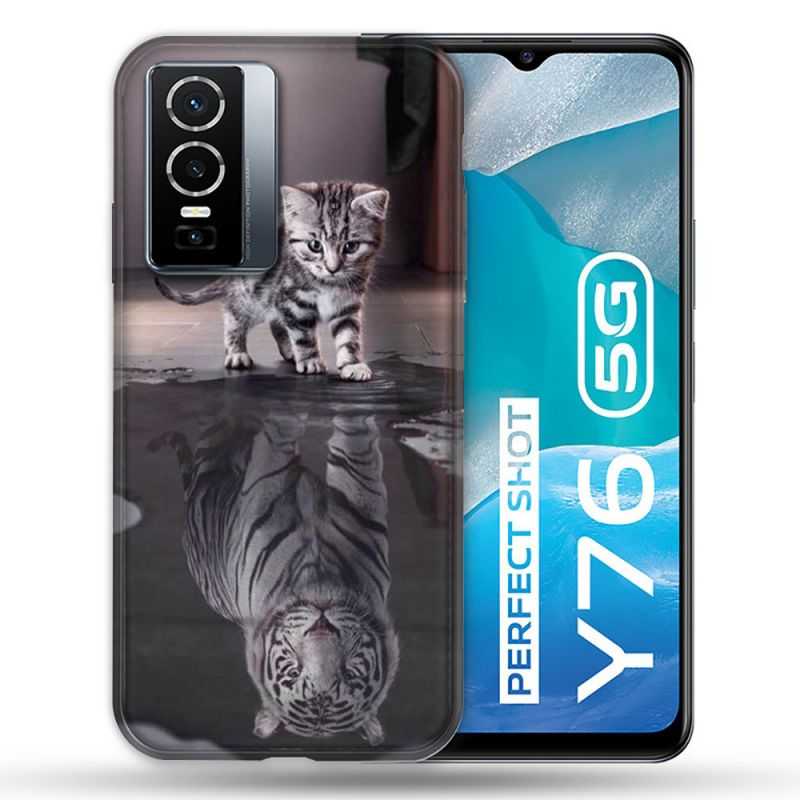 Coque Pour Vivo Y76 5G Animal Chat Reflet
