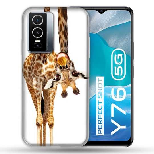 Coque Pour Vivo Y76 5G Animal Girafe Blanche