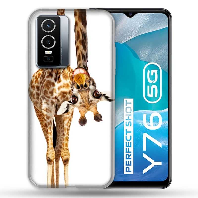 Coque Pour Vivo Y76 5G Animal Girafe Blanche