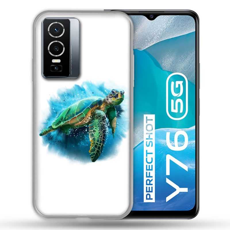 Coque Pour Vivo Y76 5G Animal Tortue Blanche multicolore