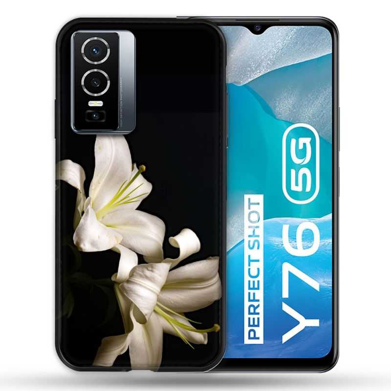 Coque Pour Vivo Y76 5G Fleur Lys Noir