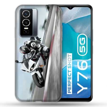 Coque Pour Vivo Y76 5G Moto Course GP Blanche