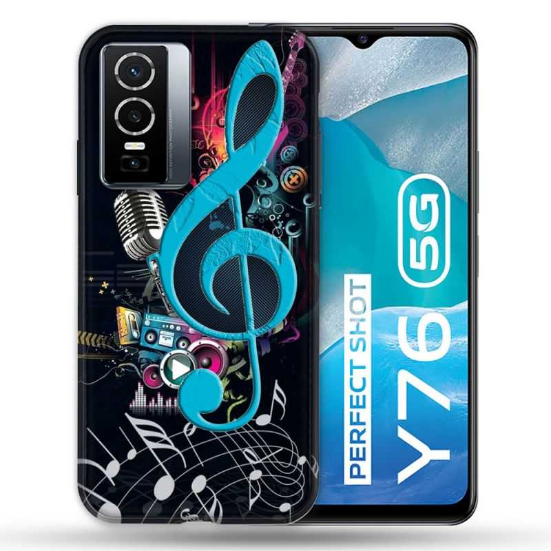 Coque Pour Vivo Y76 5G Musique Cle Sol Bleu