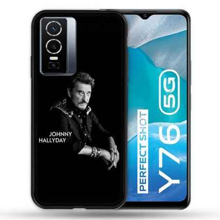 Coque Pour Vivo Y76 5G Musique Johnny Hallyday Noir