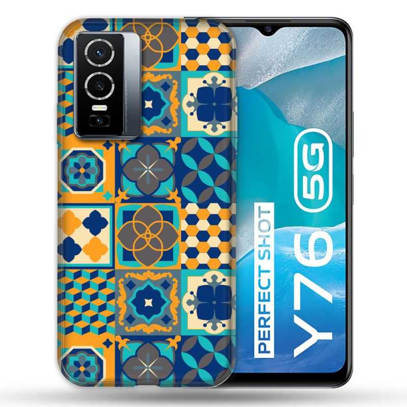 Coque Pour Vivo Y76 5G Texture Carreau Ciment Orange