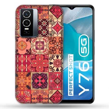 Coque Pour Vivo Y76 5G Texture Carreau Ciment Rouge