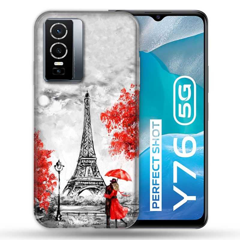 Coque Pour Vivo Y76 5G Voyage France Paris Rouge