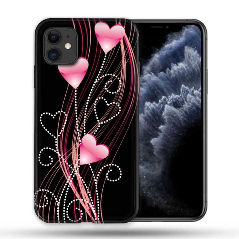 Coque Compatible Magsafe Pour Apple Iphone 11 (6,1) Amour Coeur Rose Montant sur Noir