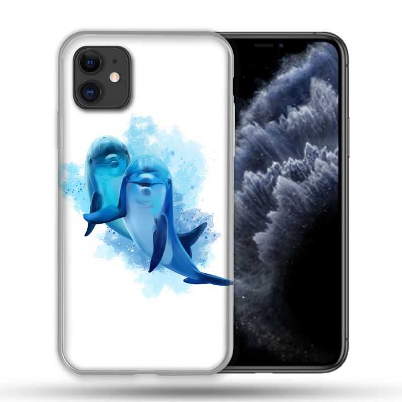Coque Compatible Magsafe Pour Apple Iphone 11 (6,1) Animal Dauphin Duo