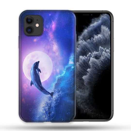 Coque Compatible Magsafe Pour Apple Iphone 11 (6,1) Animal Dauphin Vague