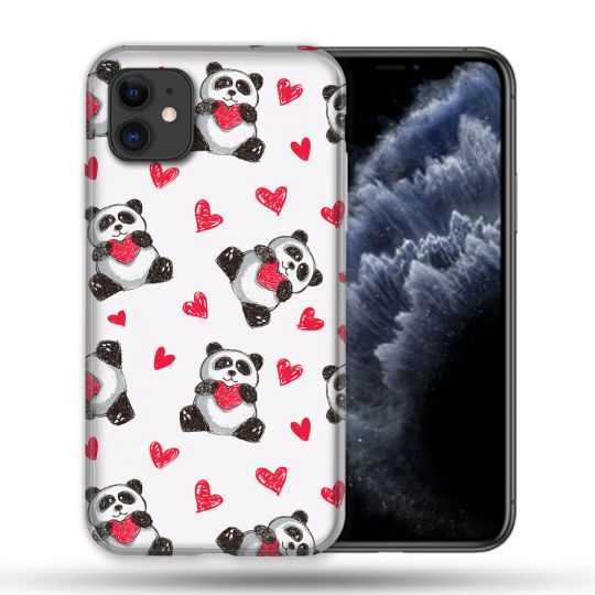 Coque Compatible Magsafe Pour Apple Iphone 11 (6,1) Animal Panda Cœur
