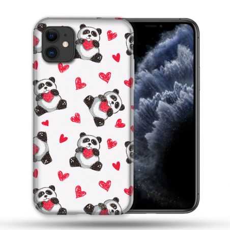 Coque Compatible Magsafe Pour Apple Iphone 11 (6,1) Animal Panda Cœur