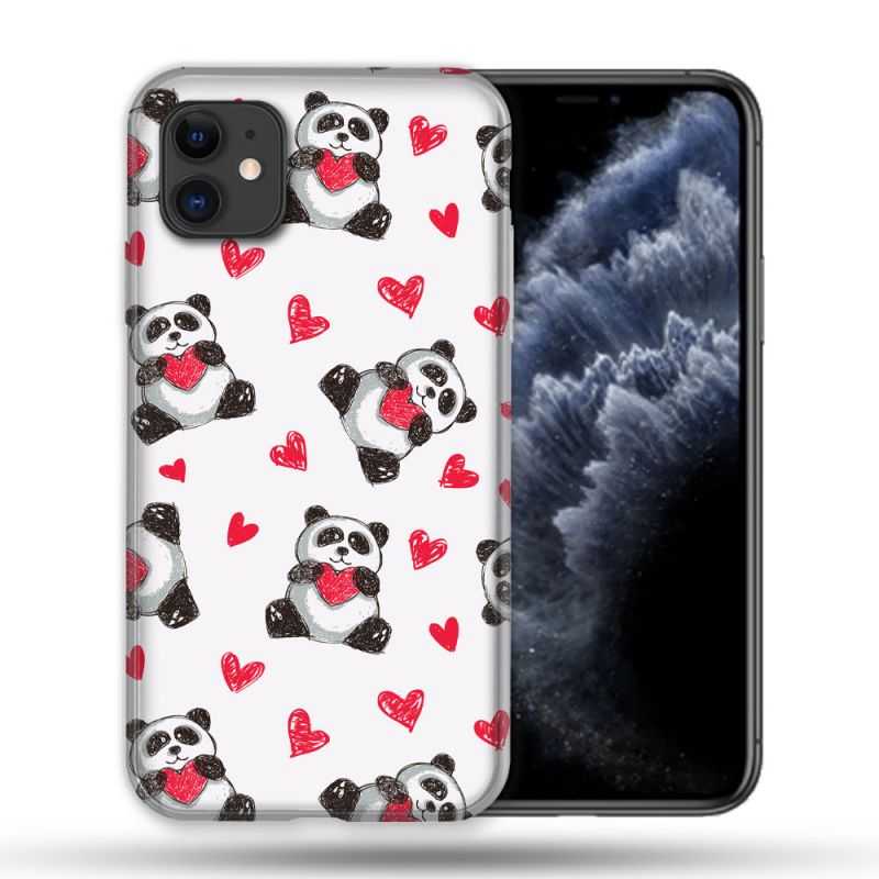 Coque Compatible Magsafe Pour Apple Iphone 11 (6,1) Animal Panda Cœur