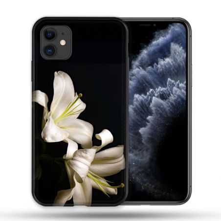Coque Compatible Magsafe Pour Apple Iphone 11 (6,1) Fleur Lys Noir