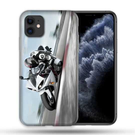 Coque Compatible Magsafe Pour Apple Iphone 11 (6,1) Moto Course GP Blanche