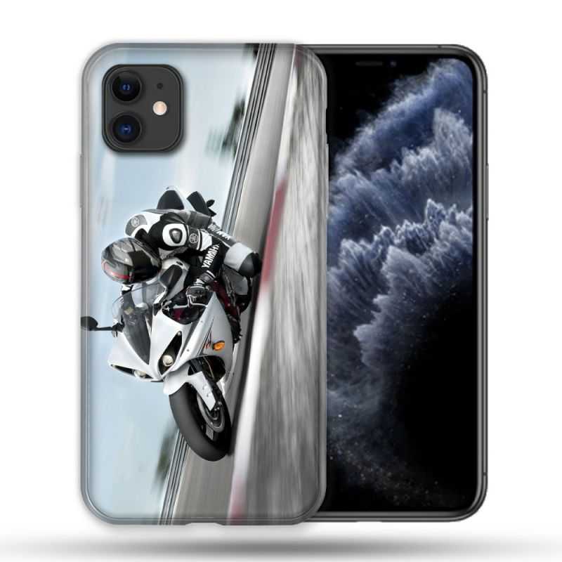 Coque Compatible Magsafe Pour Apple Iphone 11 (6,1) Moto Course GP Blanche