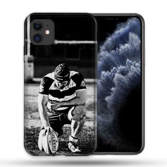 Coque Compatible Magsafe Pour Apple Iphone 11 (6,1) Sport Rugby Noir Blanc