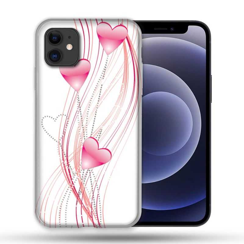 Coque Compatible Magsafe Pour Apple Iphone 12 / 12 Pro Amour Coeur Rose Montant sur Blanc