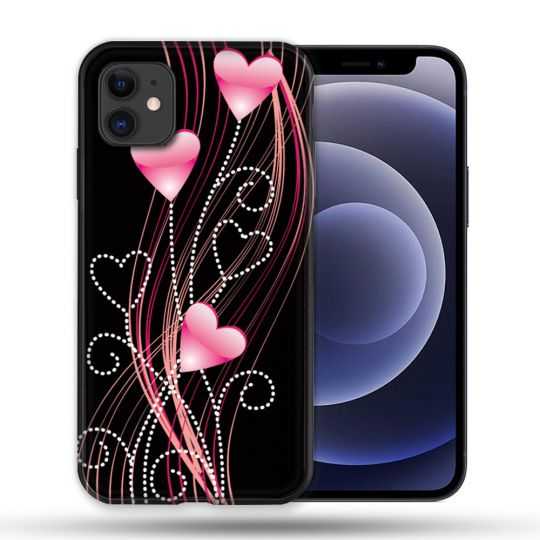 Coque Compatible Magsafe Pour Apple Iphone 12 / 12 Pro Amour Coeur Rose Montant sur Noir