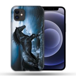 Coque Compatible Magsafe Pour Apple Iphone 12 / 12 Pro Animal Cheval Noir