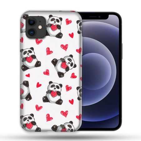 Coque Compatible Magsafe Pour Apple Iphone 12 / 12 Pro Animal Panda Cœur