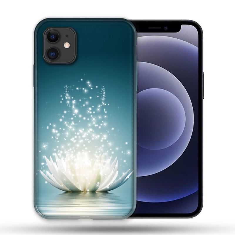 Coque Compatible Magsafe Pour Apple Iphone 12 / 12 Pro Fleur Lotus Blanc