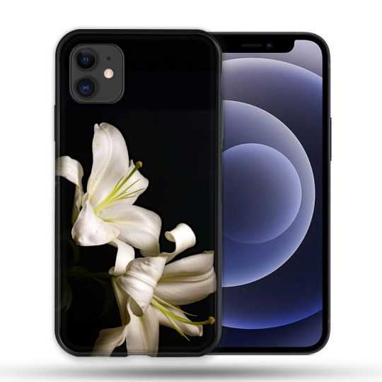 Coque Compatible Magsafe Pour Apple Iphone 12 / 12 Pro Fleur Lys Noir