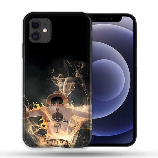 Coque Compatible Magsafe Pour Apple Iphone 12 / 12 Pro Manga One Piece Ace Noir