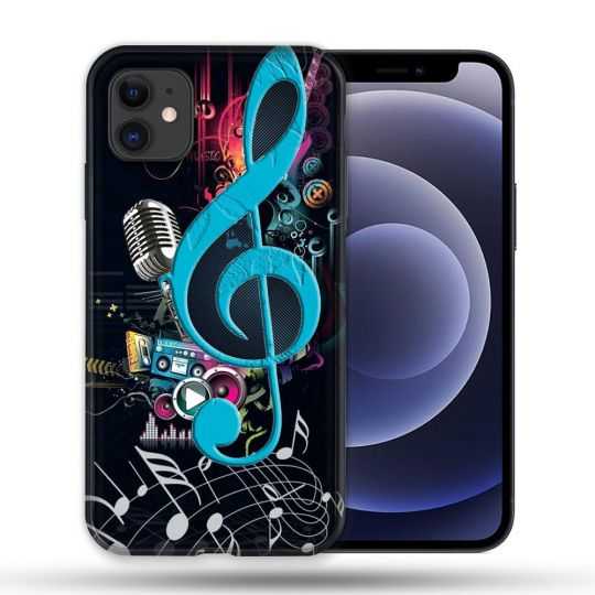 Coque Compatible Magsafe Pour Apple Iphone 12 / 12 Pro Musique Cle Sol Bleu