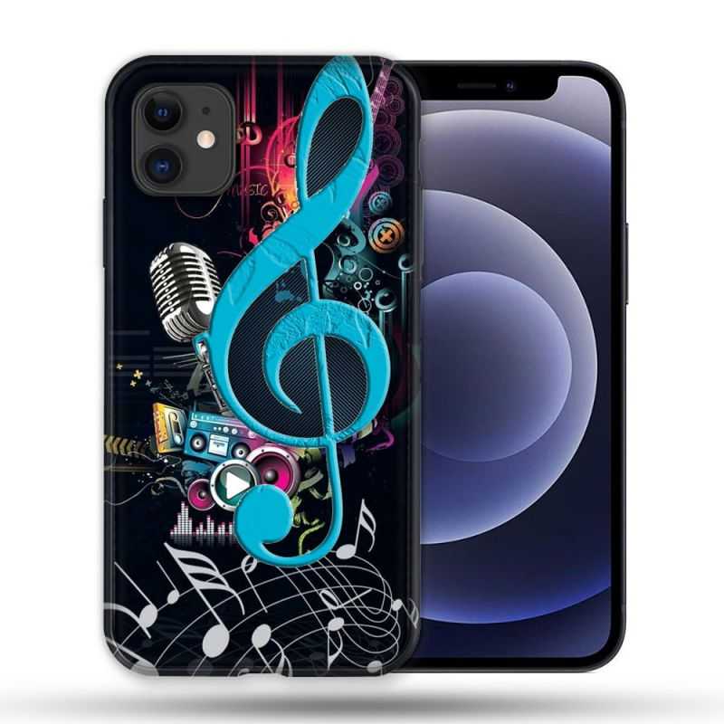 Coque Compatible Magsafe Pour Apple Iphone 12 / 12 Pro Musique Cle Sol Bleu