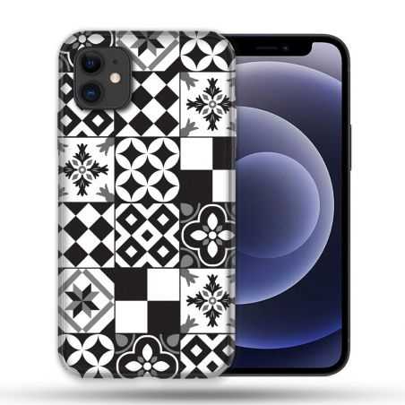 Coque Compatible Magsafe Pour Apple Iphone 12 / 12 Pro Texture Carreau Ciment Noir