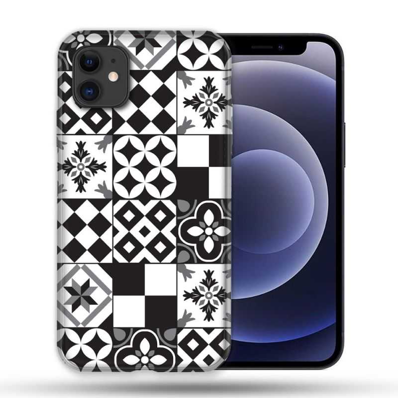 Coque Compatible Magsafe Pour Apple Iphone 12 / 12 Pro Texture Carreau Ciment Noir