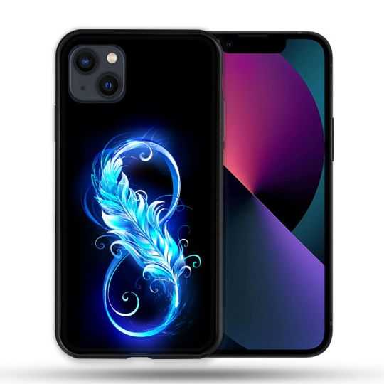 Coque Compatible Magsafe Pour Apple Iphone 13 (6,1) Texture Plume Infini Bleu