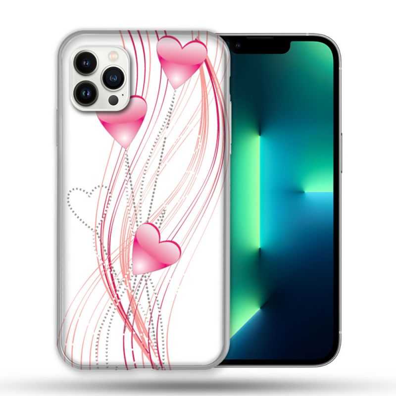 Coque Compatible Magsafe Pour Apple Iphone 13 PRO Amour Coeur Rose Montant sur Blanc