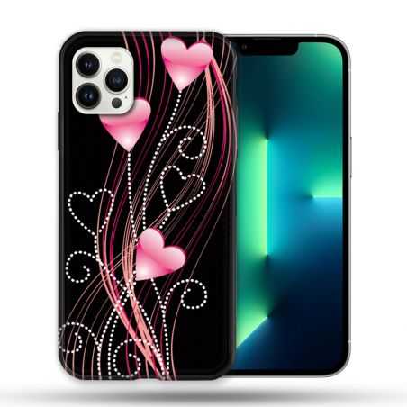 Coque Compatible Magsafe Pour Apple Iphone 13 PRO Amour Coeur Rose Montant sur Noir