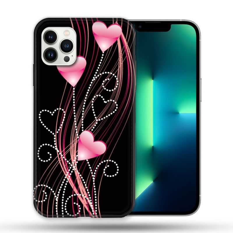 Coque Compatible Magsafe Pour Apple Iphone 13 PRO Amour Coeur Rose Montant sur Noir