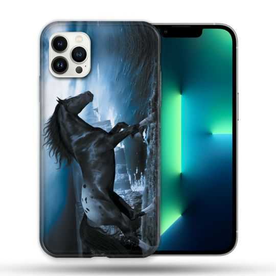 Coque Compatible Magsafe Pour Apple Iphone 13 PRO Animal Cheval Noir