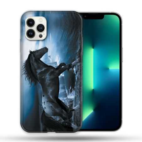 Coque Compatible Magsafe Pour Apple Iphone 13 PRO Animal Cheval Noir