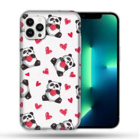 Coque Compatible Magsafe Pour Apple Iphone 13 PRO Animal Panda Cœur