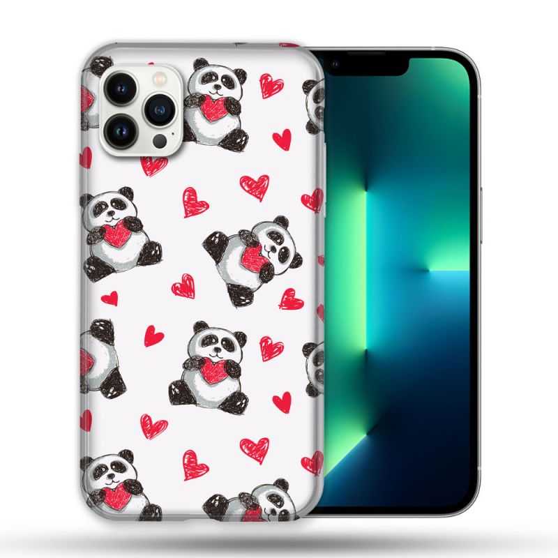 Coque Compatible Magsafe Pour Apple Iphone 13 PRO Animal Panda Cœur