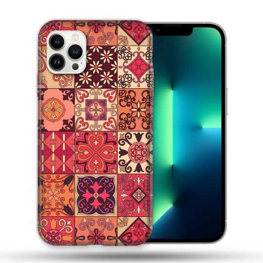 Coque Compatible Magsafe Pour Apple Iphone 13 PRO Texture Carreau Ciment Rouge