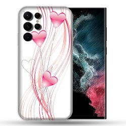 Coque compatible Magsafe Pour Samsung Galaxy S22 Ultra Amour Coeur Rose Montant sur Blanc