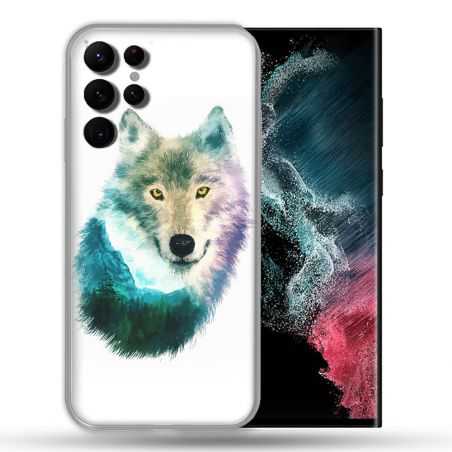 Coque compatible Magsafe Pour Samsung Galaxy S22 Ultra Animal Loup Montagne