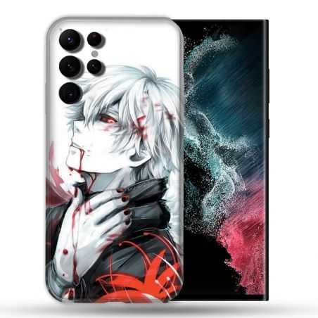 Coque compatible Magsafe Pour Samsung Galaxy S22 Ultra Manga Tokyo Ghoul Kaneki Blanc