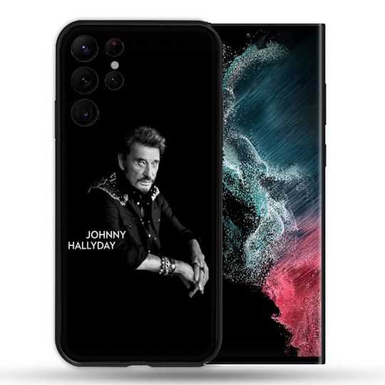 Coque compatible Magsafe Pour Samsung Galaxy S22 Ultra Musique Johnny Hallyday Noir
