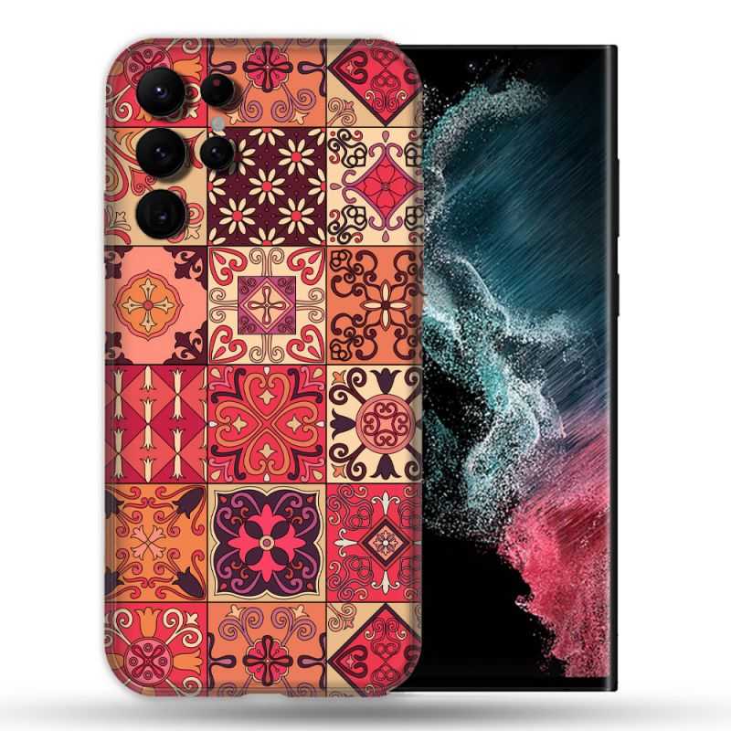 Coque compatible Magsafe Pour Samsung Galaxy S22 Ultra Texture Carreau Ciment Rouge