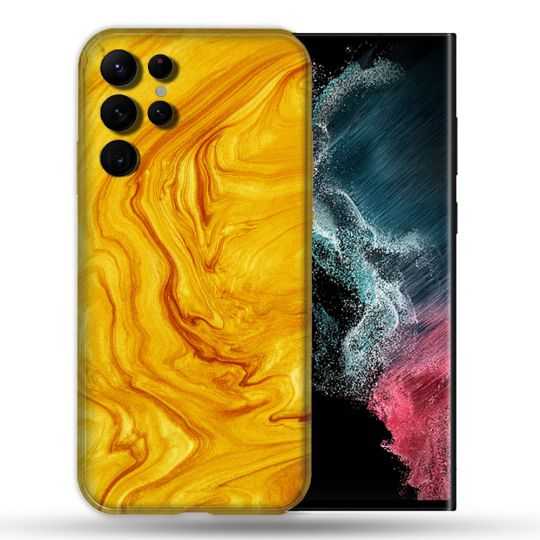 Coque compatible Magsafe Pour Samsung Galaxy S22 Ultra Texture Marbre Jaune