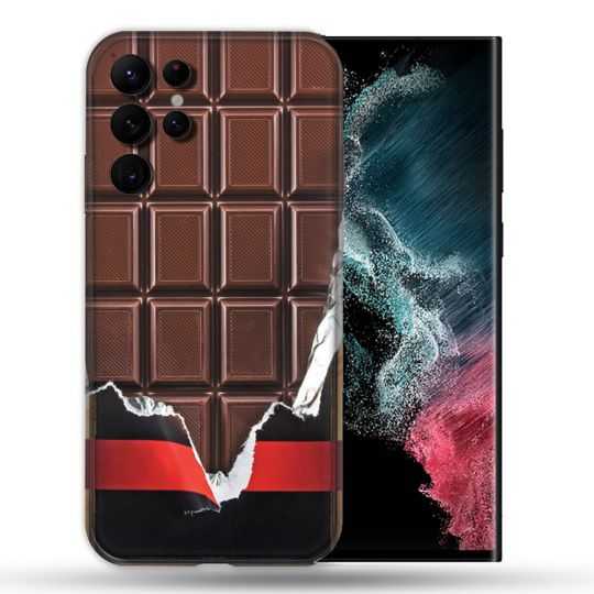 Coque compatible Magsafe Pour Samsung Galaxy S22 Ultra Texture Trompe Oeil Chocolat