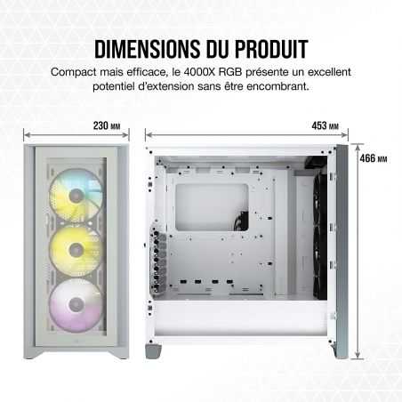 Boitier PC / Boitier Ordinateur CORSAIR ICUE 4000X RGB TEMPERED WHITE Personnalise Customise